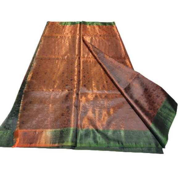 Exquisite Bronze Green Saree -Unstitched With Blouse Piece- NEW - Picture 1 of 7